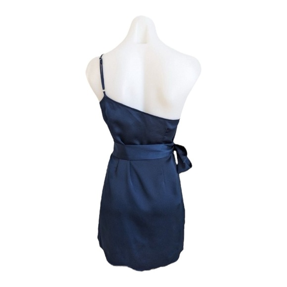 Marissa Webb One Shoulder Tie Mini Dress in Navy Blue Satin Size 4 - Picture 8 of 11